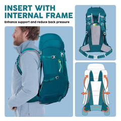 N NEVO RHINO internal frame backpack hydration pocket keeps water accessible during trekking.