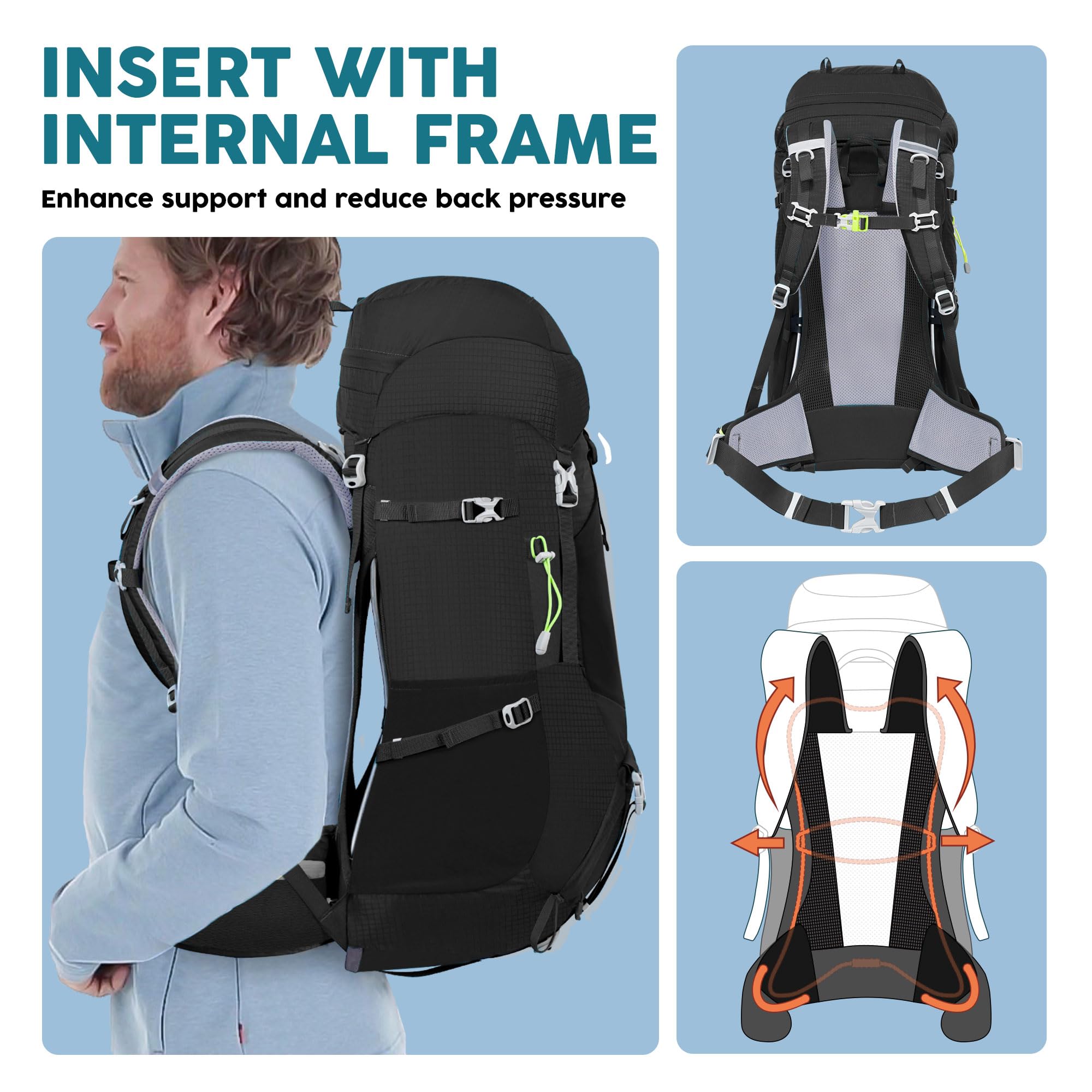 N NEVO RHINO internal-frame backpack side-loaded view showing large capacity for gear.