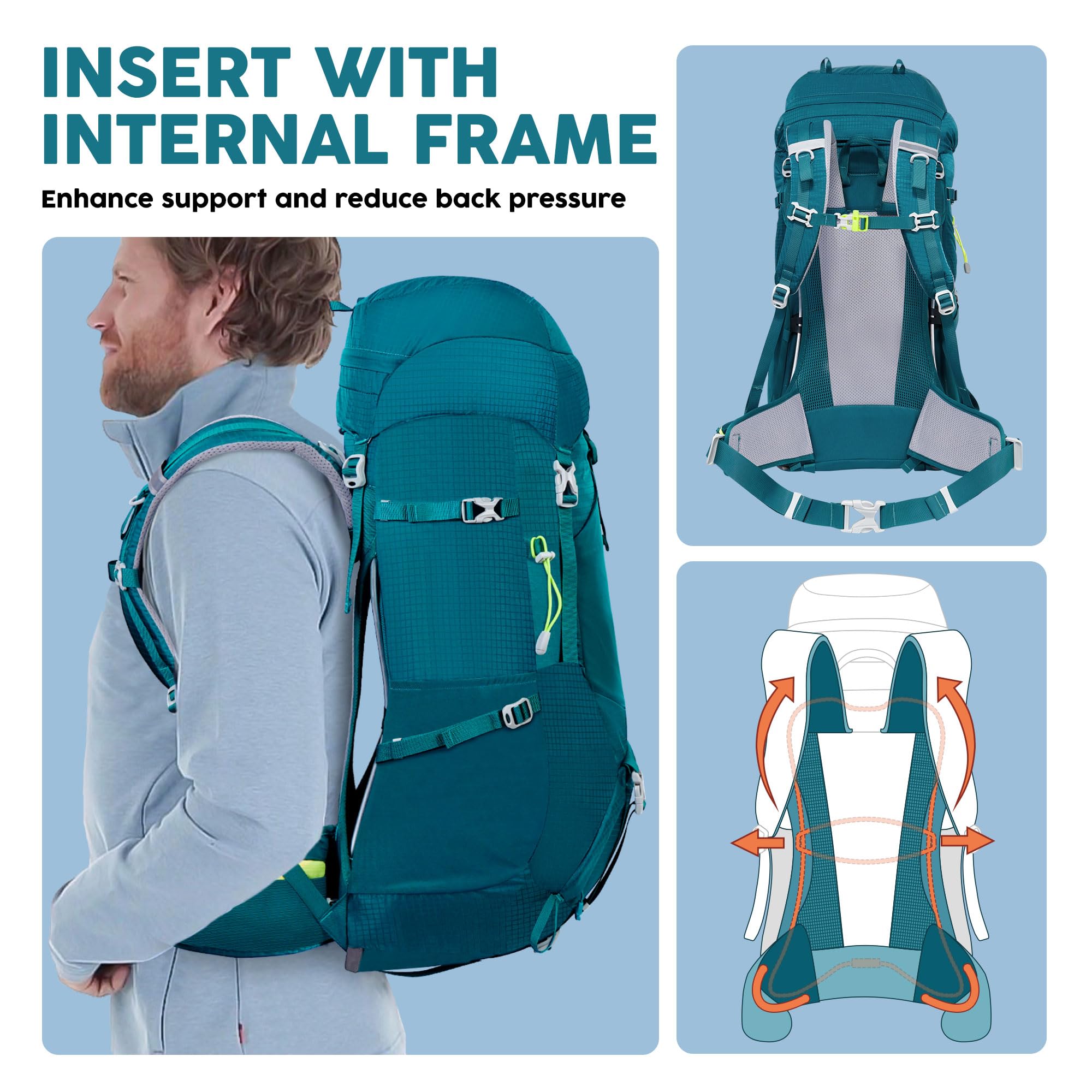 N NEVO RHINO internal-frame backpack side pocket highlights easy-access hydration and gear organization