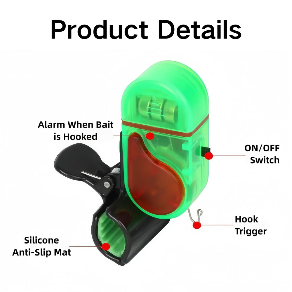 Bite alarm clipped to fishing rod