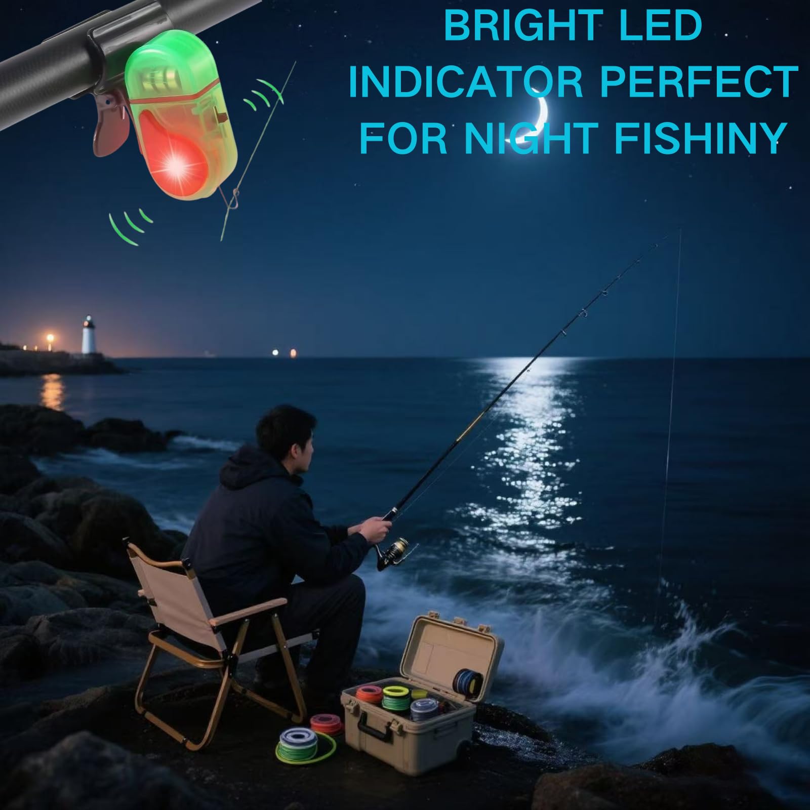 Night fishing setup with bite alarms
