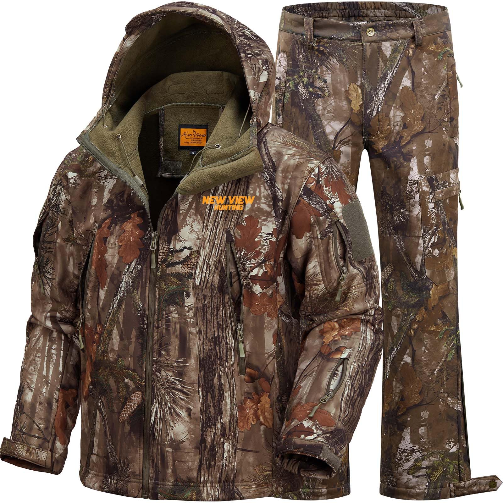 NEW VIEW camo hunting jacket hood shows weather-ready concealment for dawn hunts