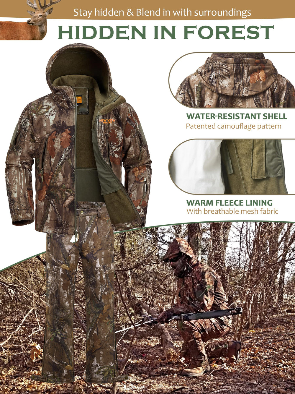 NEW VIEW camo hunting pants zip-off enable easy layer changes and mobility