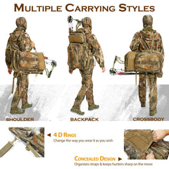 NEW VIEW expandable bow holder on hunting backpack for quick, secure bow placement