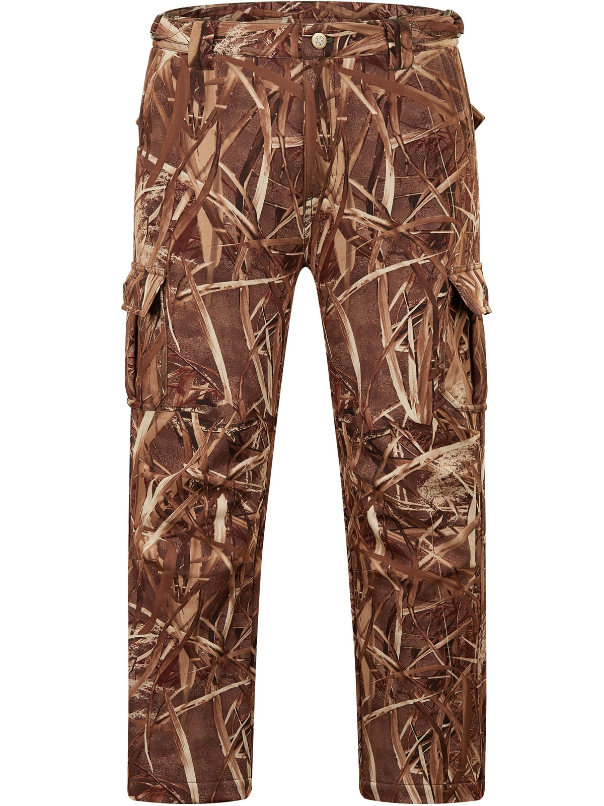 NEW VIEW Kids Camo Hunting Pants front view highlight silent fabric and durable construction