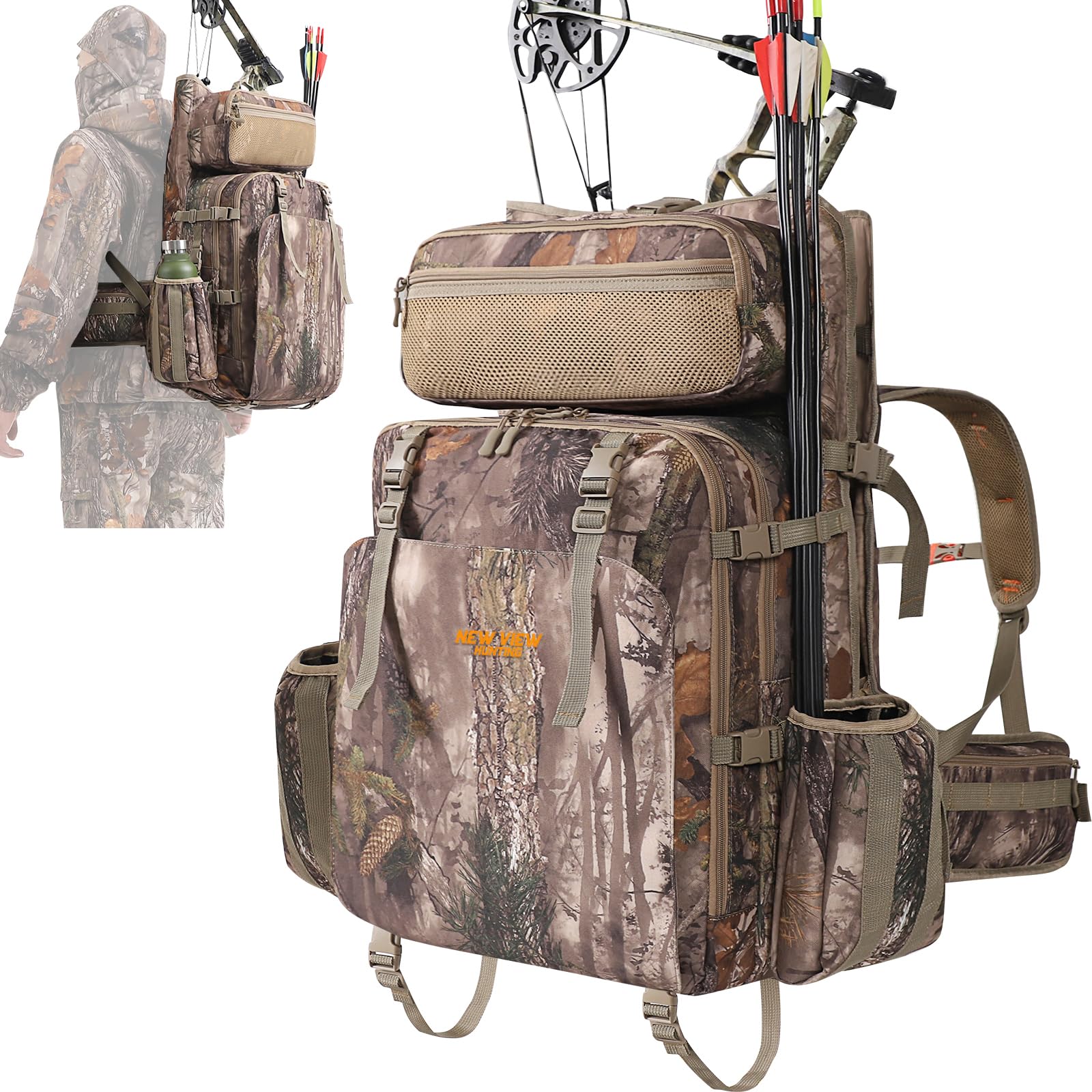 NEW VIEW saddle-hunting-backpack-forest-scene shows woodland concealment for stealthy hunts