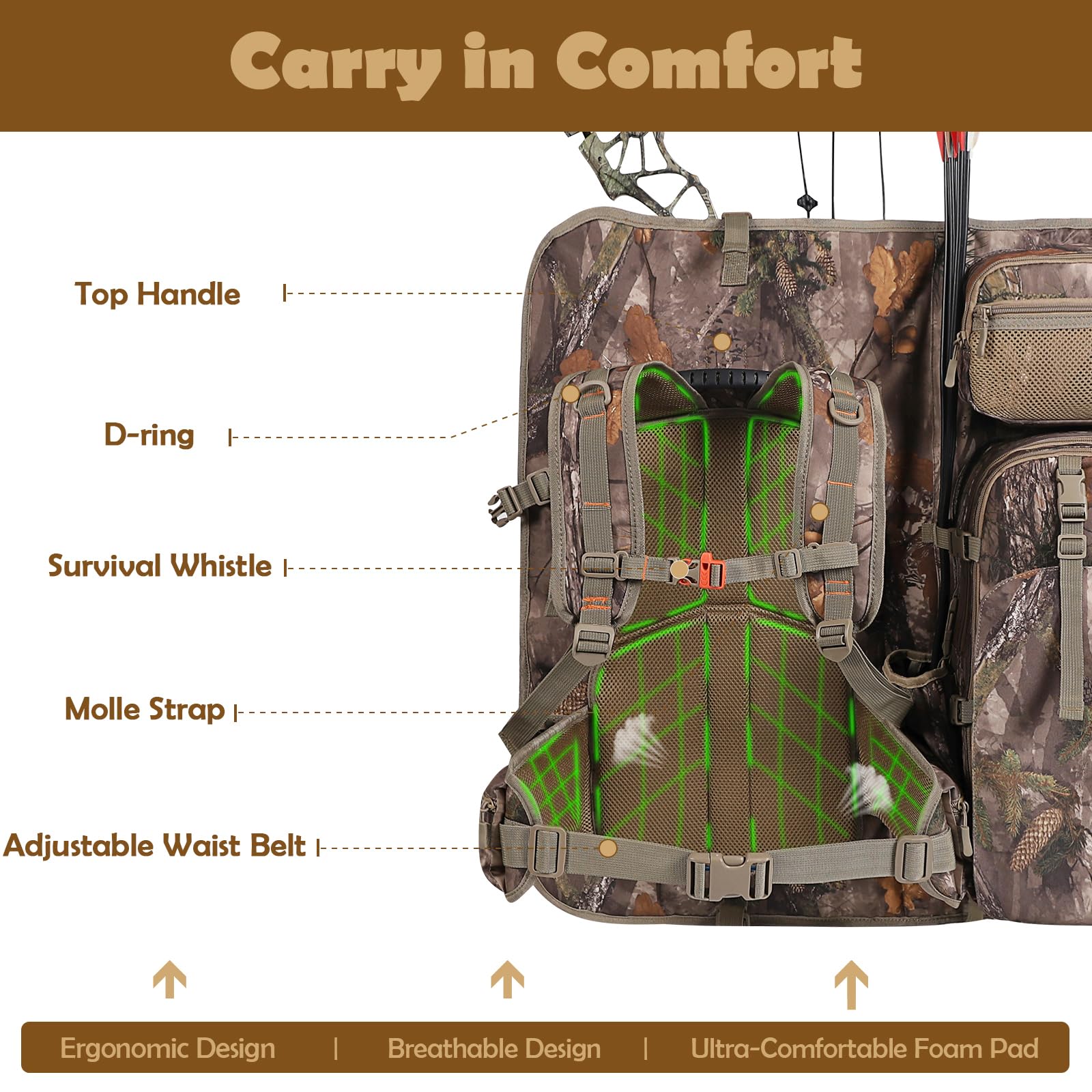 NEW VIEW saddle-hunting-backpack-top-handle enables easy hoist into trees