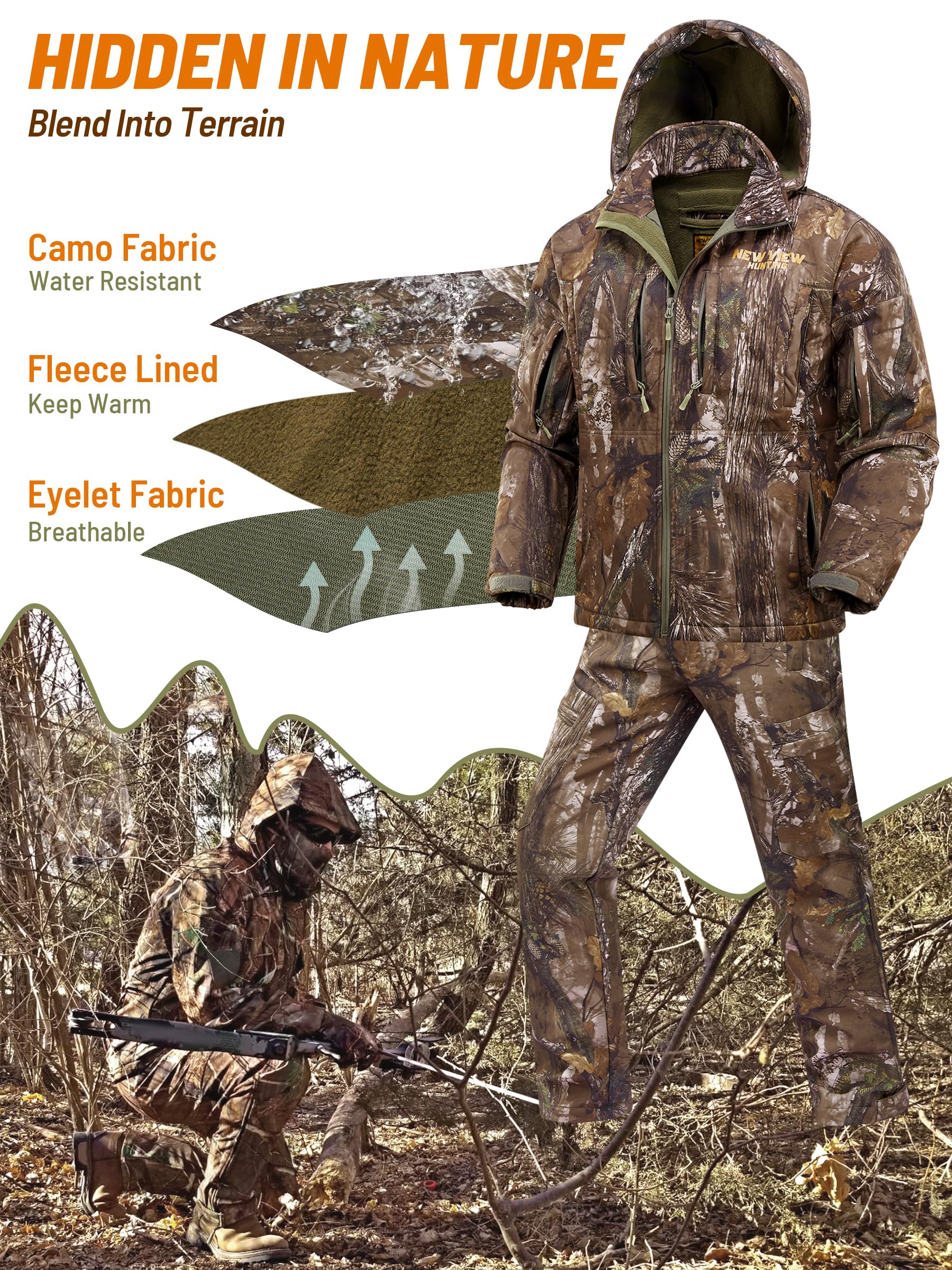 NEW VIEW warm fleece jacket front view shows cozy warmth for cold hunts