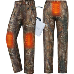 NEW VIEW Women Camo Heated Pants with battery pack for on-the-go warmth.