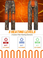 NEW VIEW camo heated pants with water-resistant shell create windproof protection for harsh days.