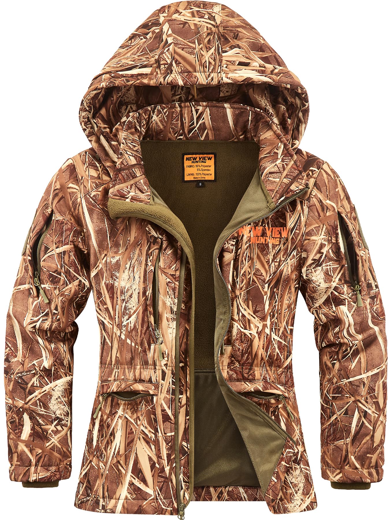 NEW VIEW women's hunting jacket in Nv Camo Reeds is water‑resistant and ready for marsh concealment.