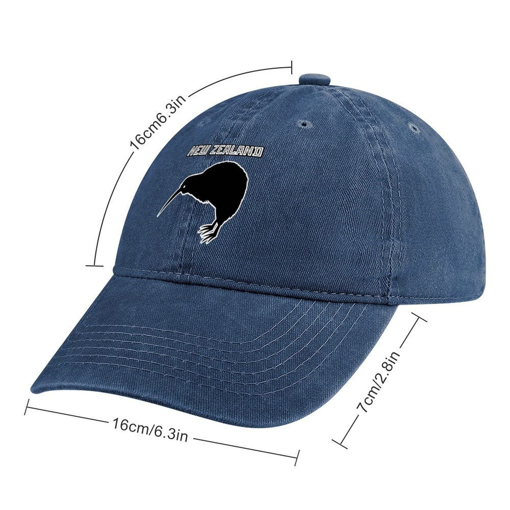 New Zealand Kiwi Bird denim cap, side profile, breathable cotton for daily comfort.