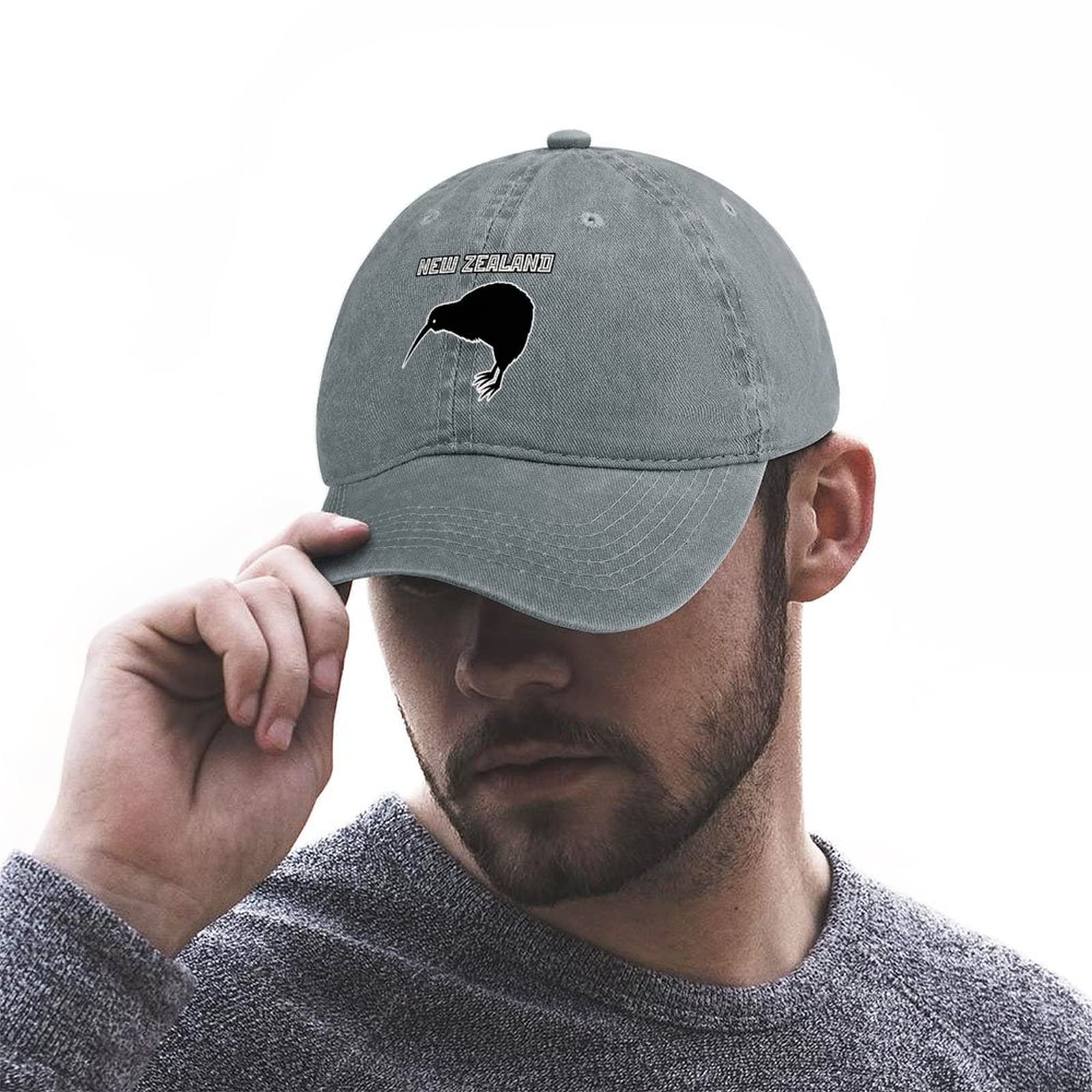 New Zealand Kiwi denim cap back view, metal buckle adjustable closure