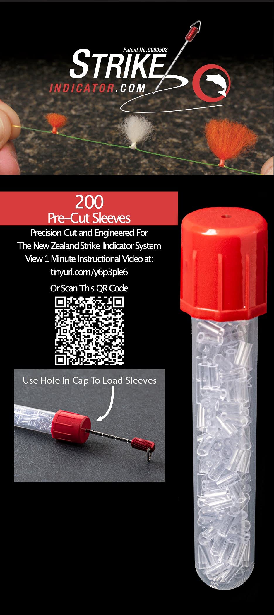 New Zealand Strike Indicator Tubing with pre-cut sleeves and vial – close up