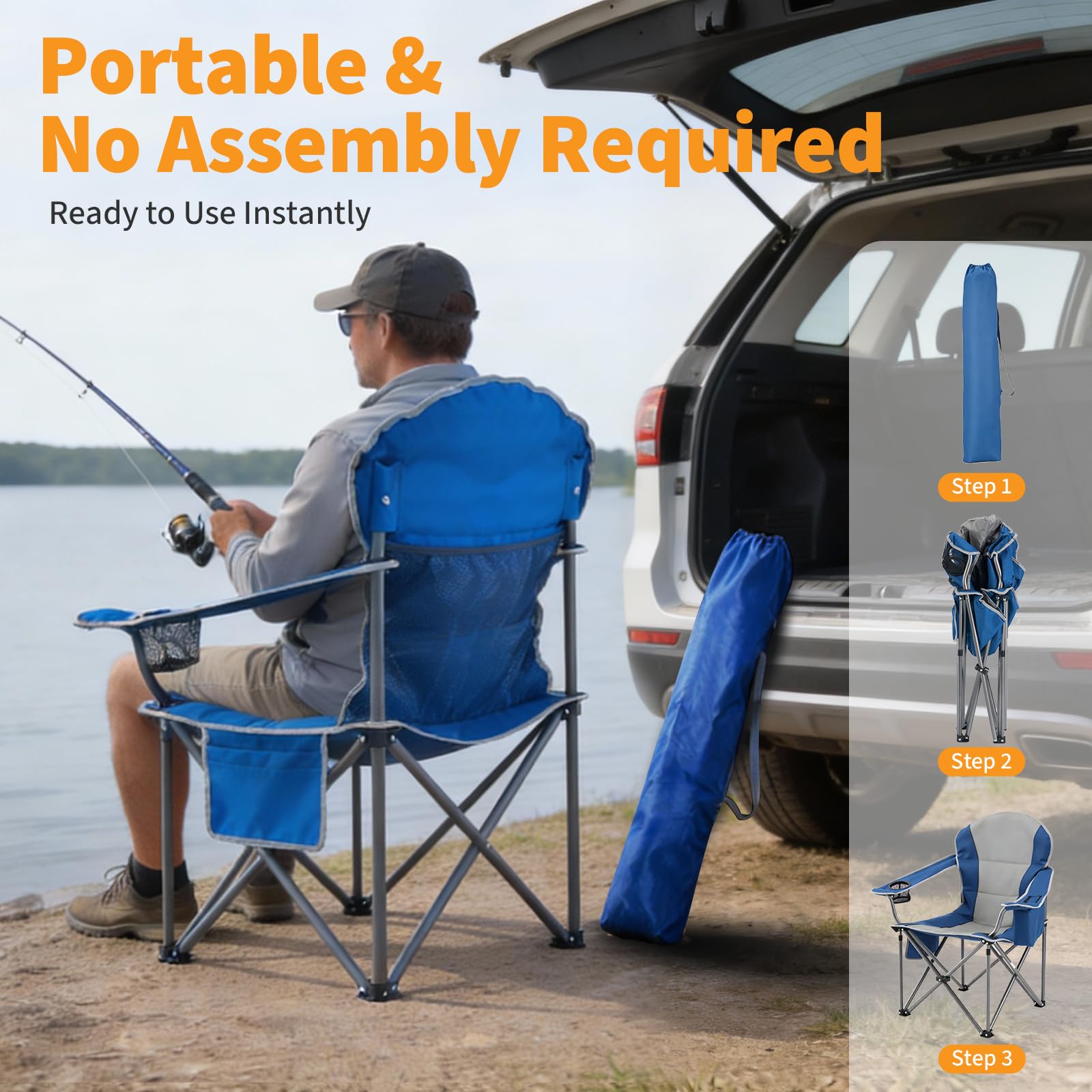 NEWBULIG oversized chair folded state demonstrates compact portability