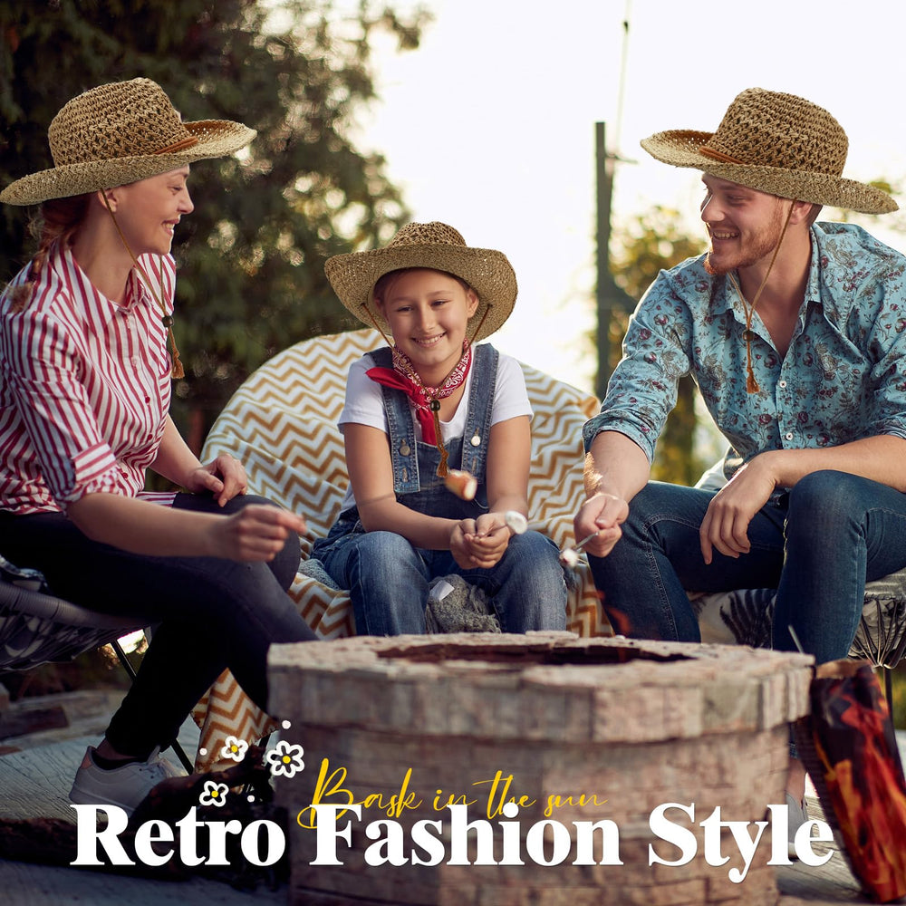 Adjustable rope cord on straw cowboy hat for wind resistance