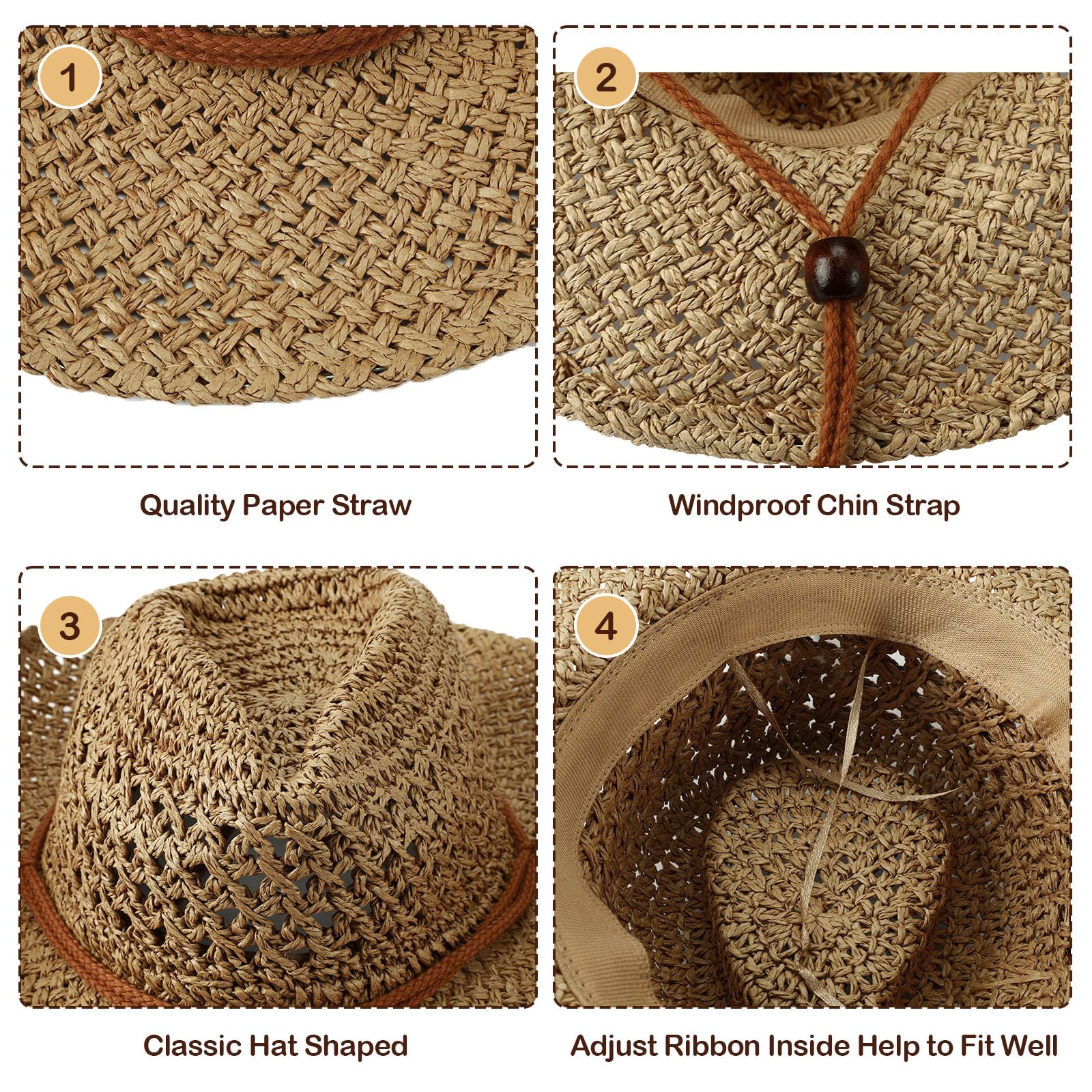 Close-up of raffia weave on straw cowboy hat