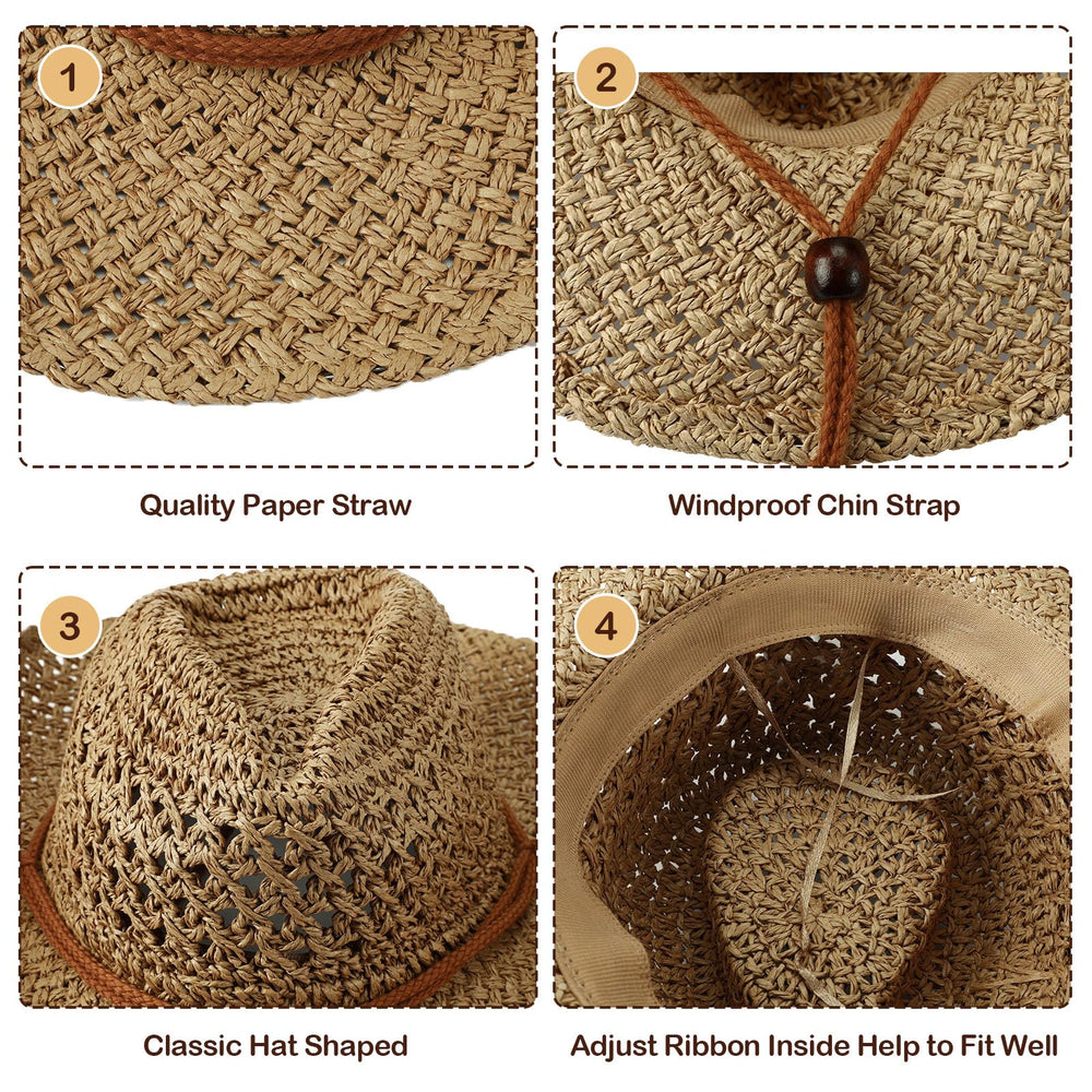 Close-up of raffia weave on straw cowboy hat