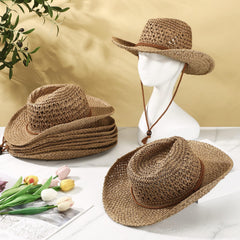 Group shot of 9-pack straw cowboy hats for women