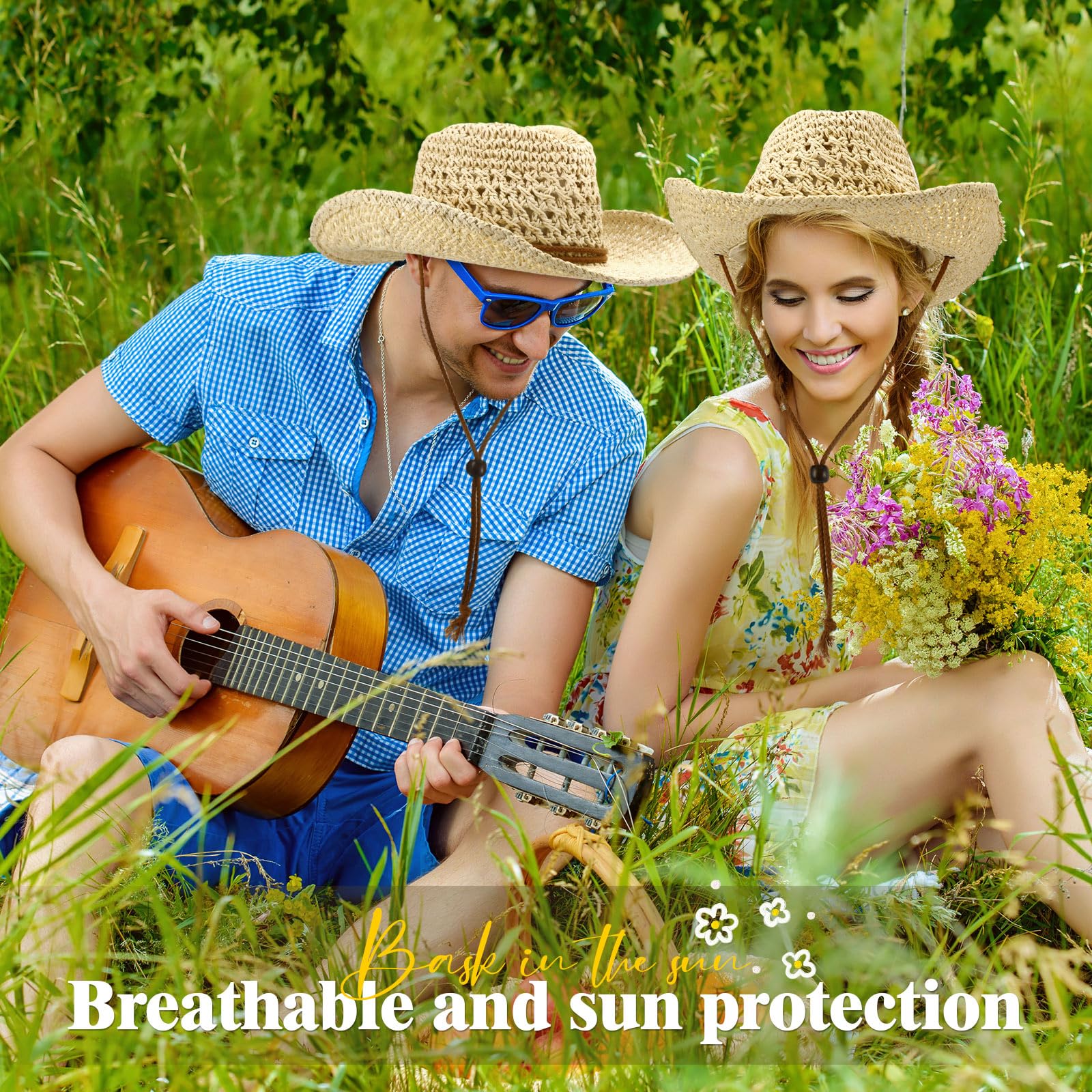 Newcotte nine-pack beige straw hats ensemble ideal for travel and festivals.