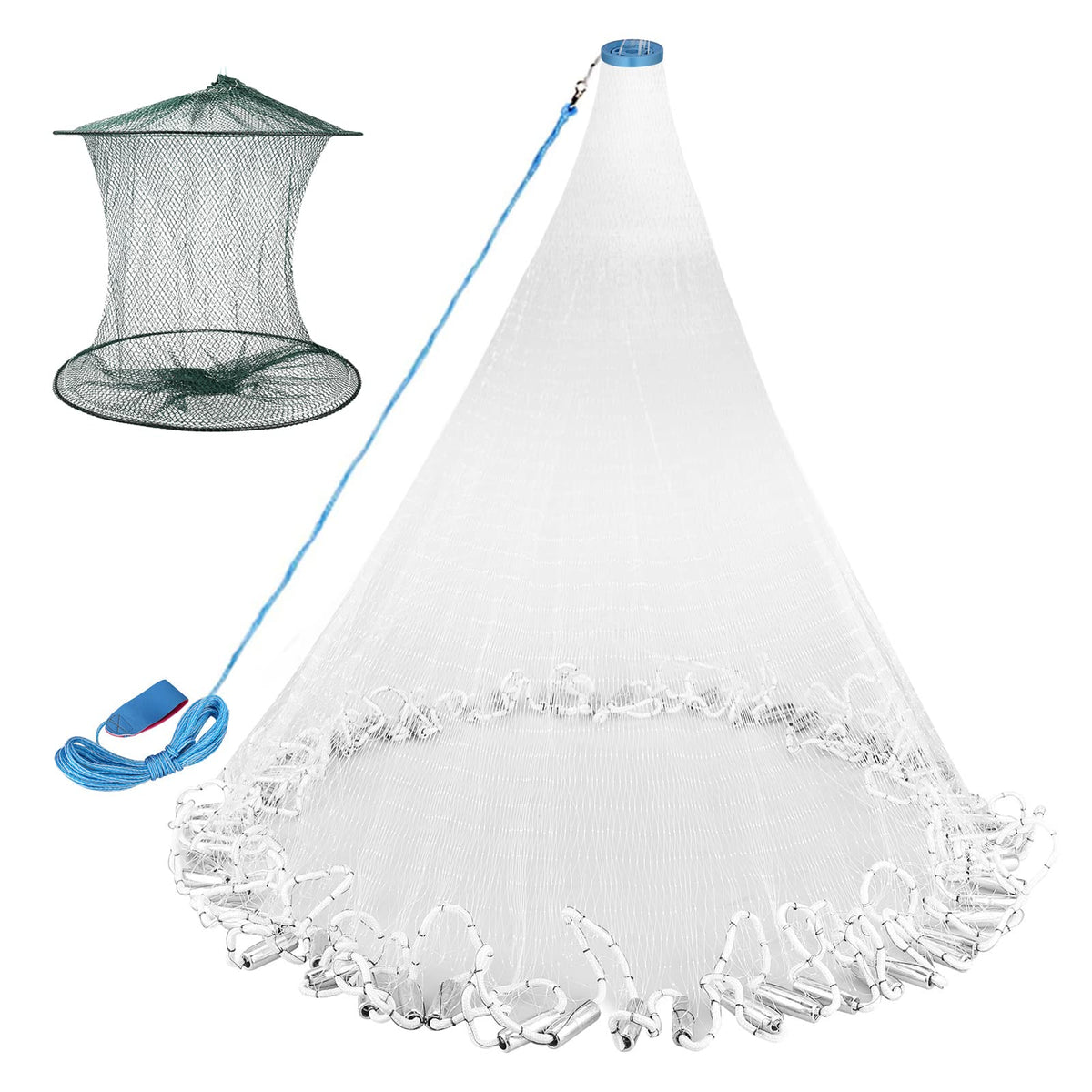 Neween cast net in casting setup demonstrates wide opening for quick bait fishing.
