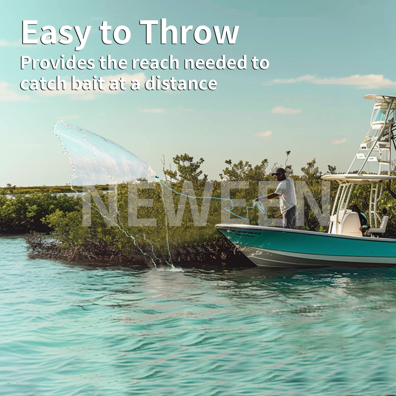 Neween collapsible shrimp pot included with the net enables easy bait collection.