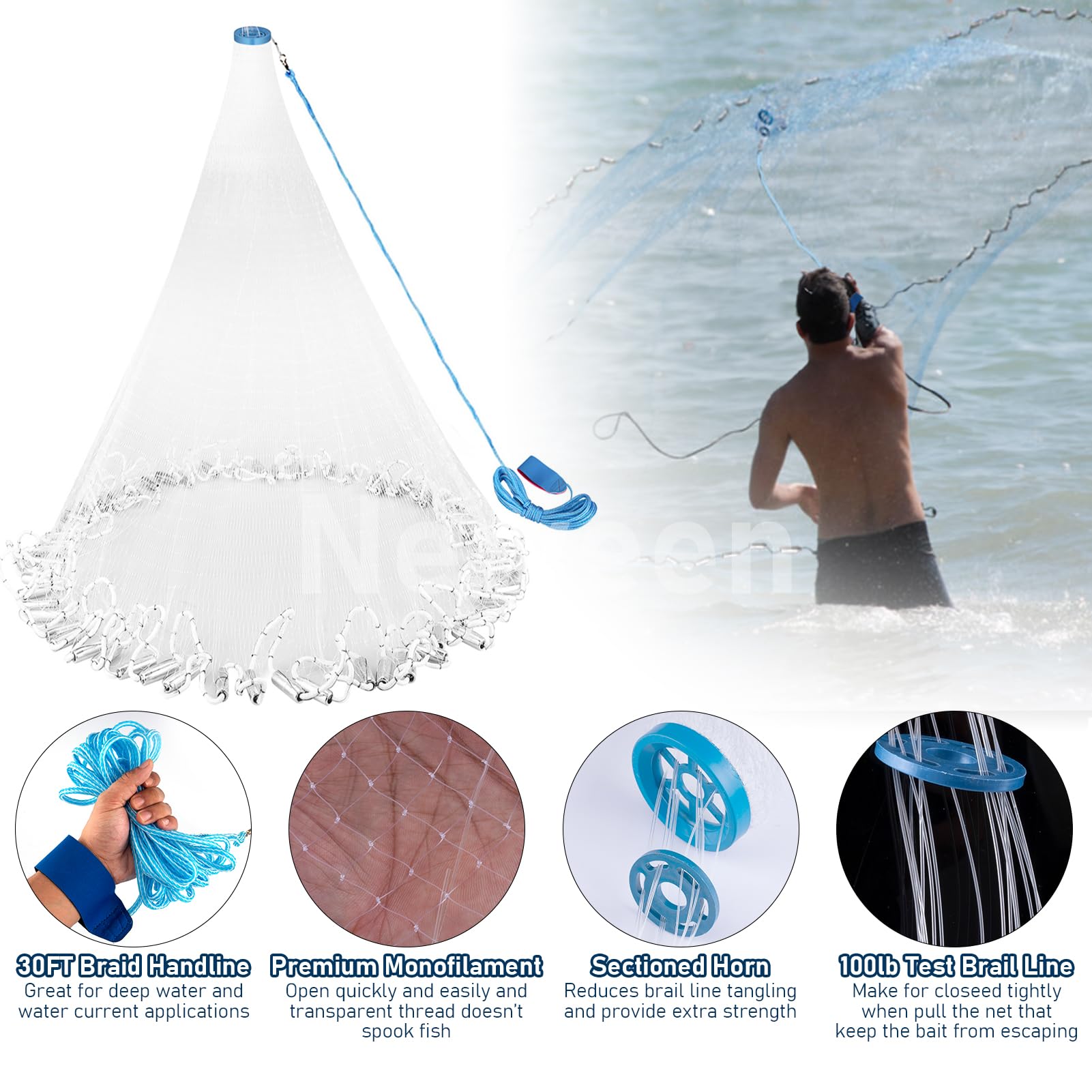 Neween transparent thread mesh reduces visibility to help attract bait.