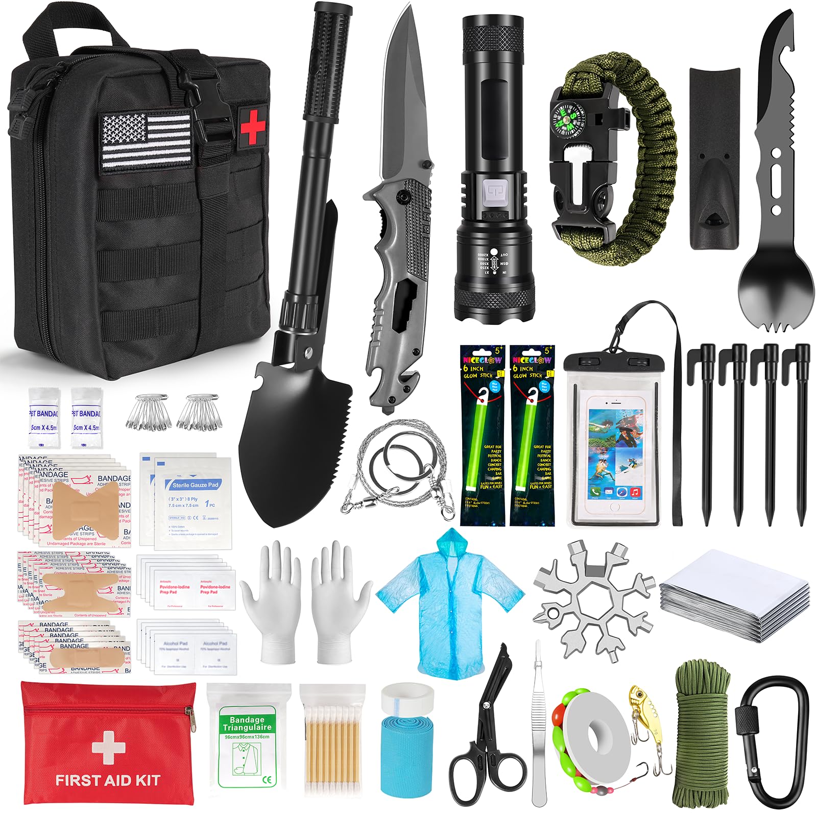 NewFation 222PC survival kit main compartment with organized essentials for quick access