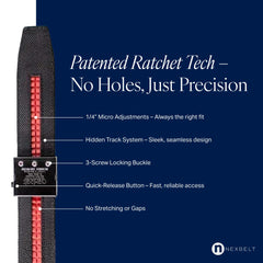 Nexbelt EDC ratchet belt granite buckle close-up shows rugged, durable finish.