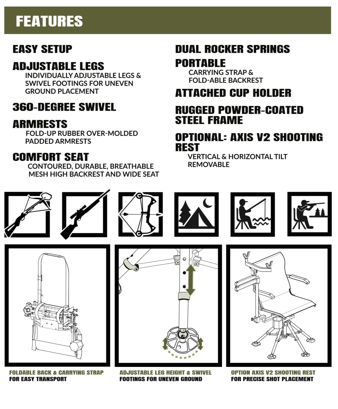 NEXCAM Field Chair AXIS V2 rest option stabilizes shooting position