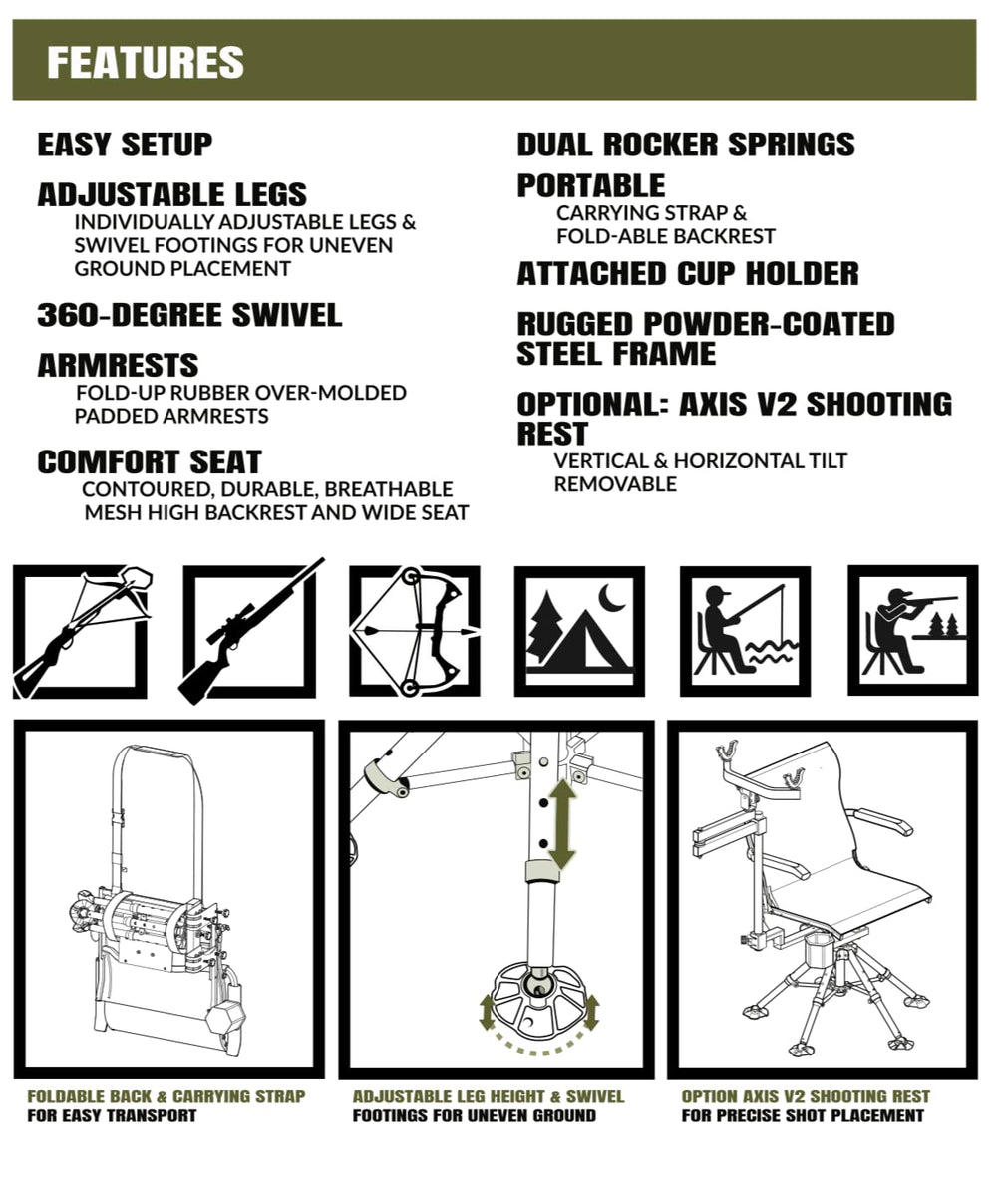 NEXCAM Field Chair AXIS V2 rest option stabilizes shooting position