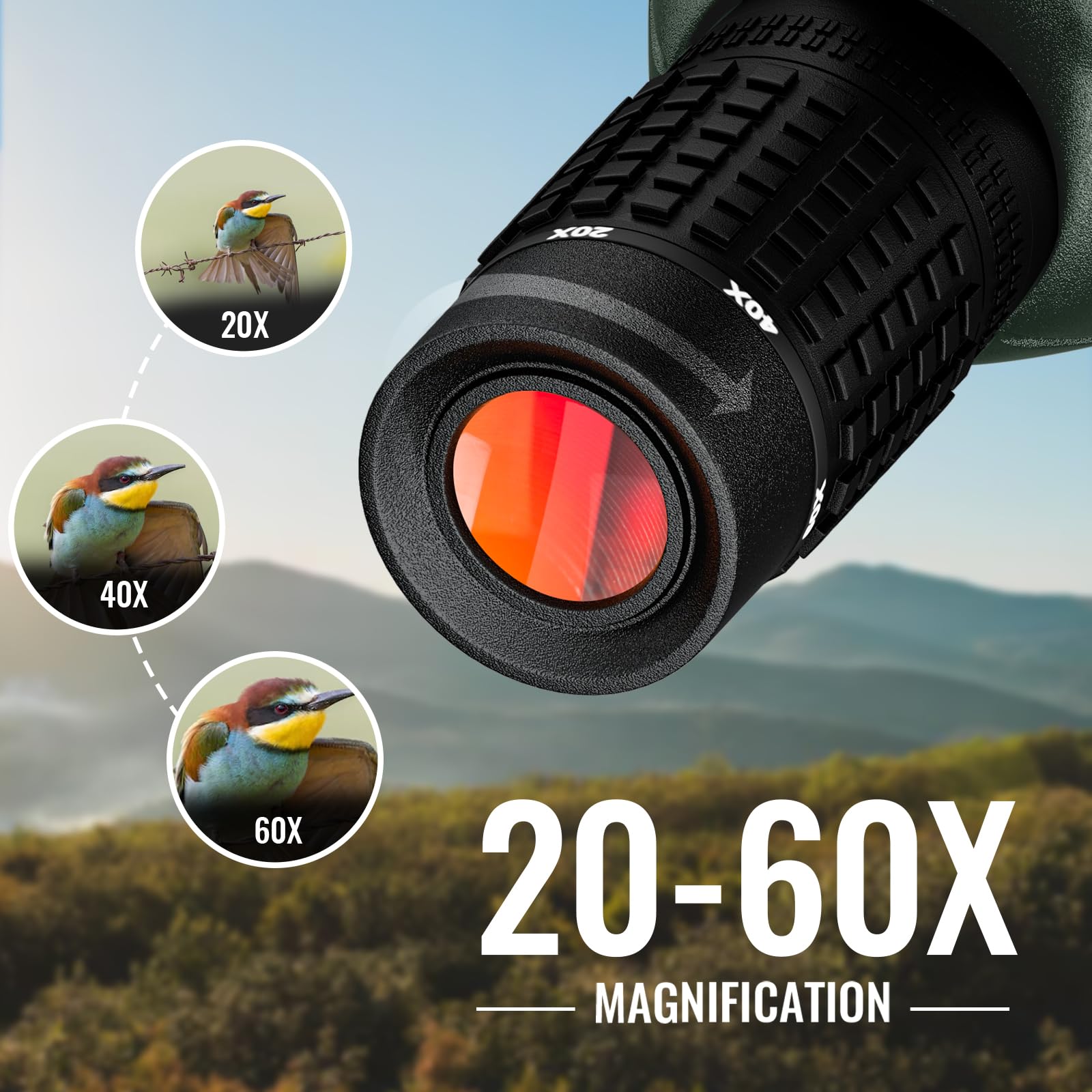 NEYLANG 80mm objective lens delivers bright, clear images in low light.