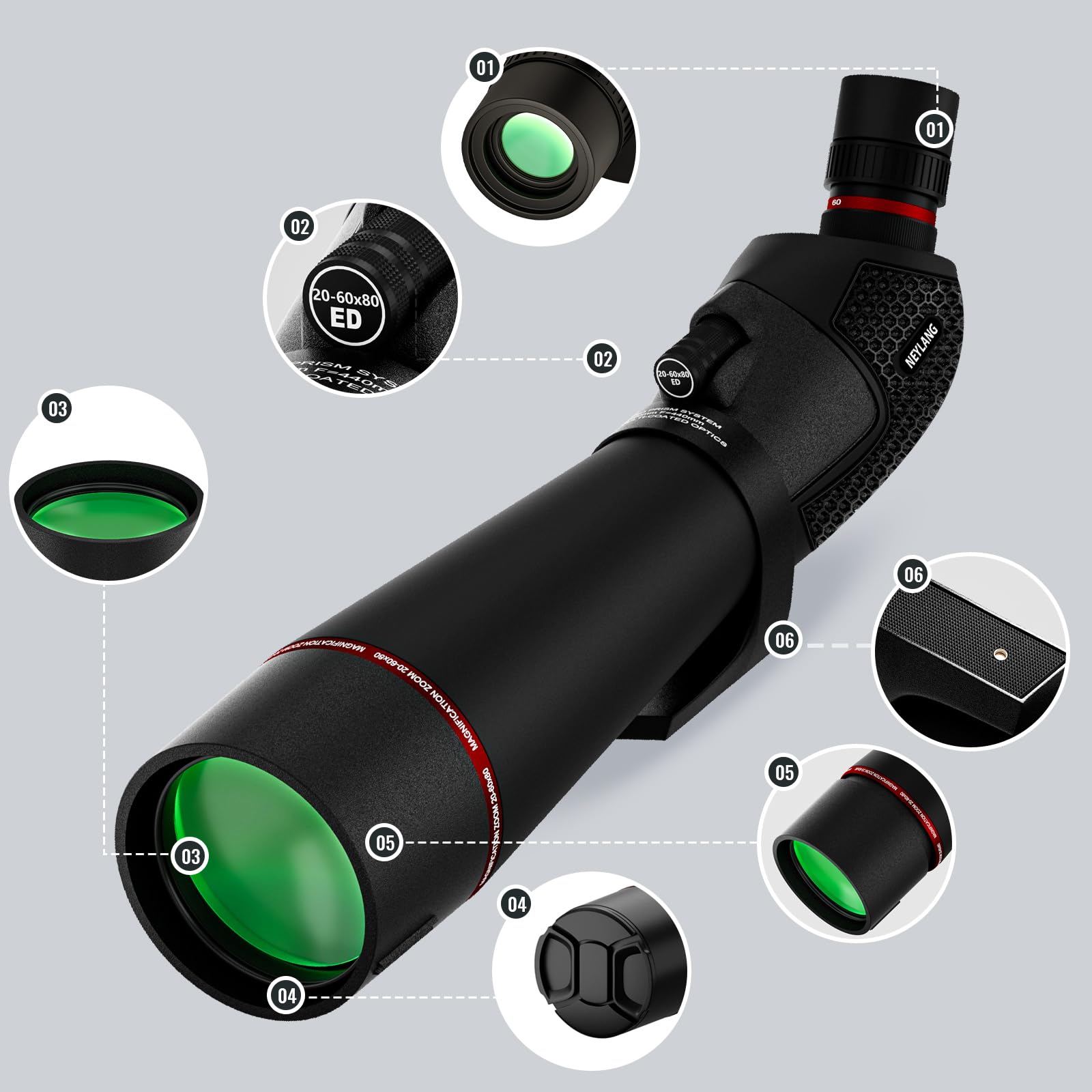 NEYLANG spotting scope supports bird watching with crisp distant detail.