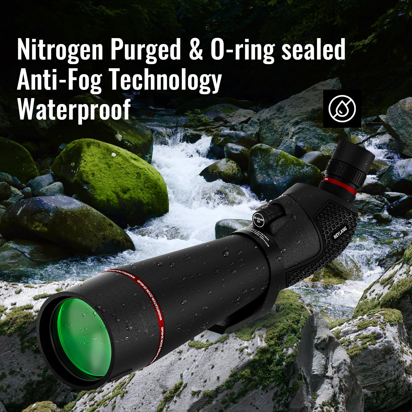 NEYLANG spotting scope retractable sunshade reduces glare for clearer daytime viewing.