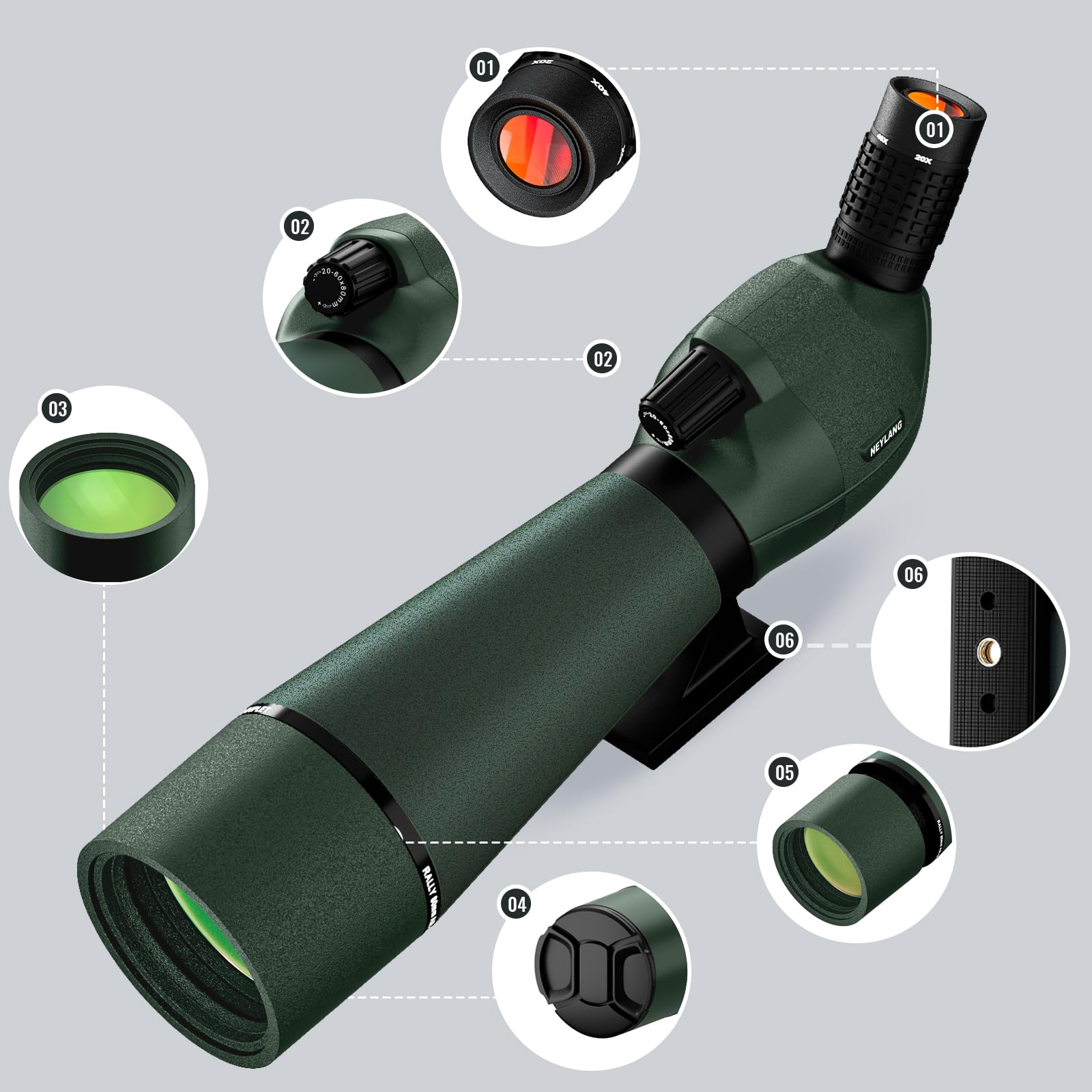 NEYLANG rugged all-weather body protects optics from moisture and dust.