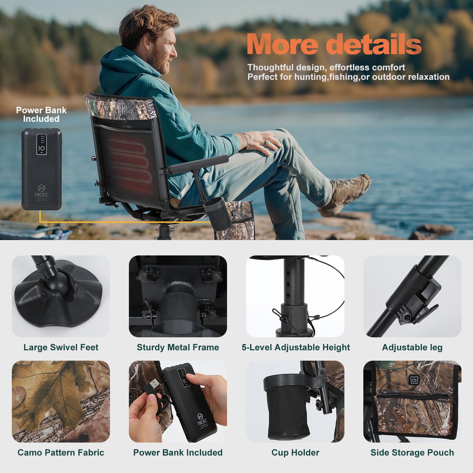 Nice C 360-degree silent swivel base enables discreet field movement.
