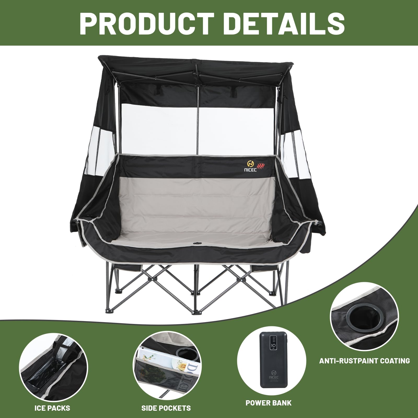 Nice C 57-inch seating area accommodates two adults for relaxed outdoor chats.