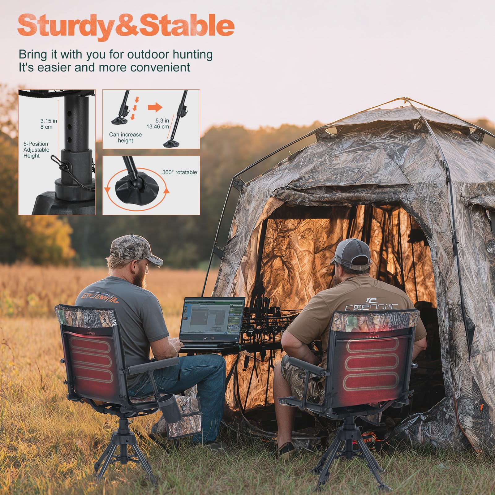 Nice C adjustable-height legs provide stability on uneven terrain.