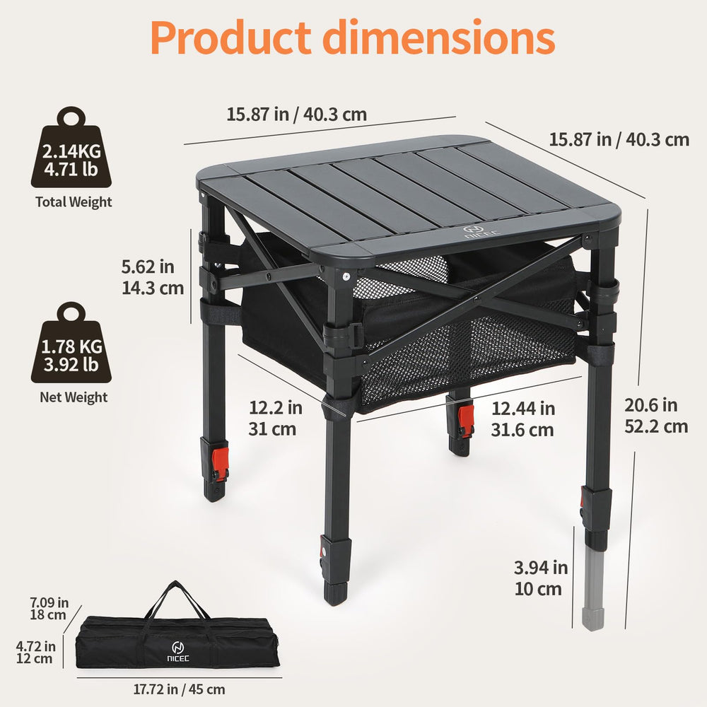 Nice C Aluminum Square Table with adjustable height for versatile outdoor use.