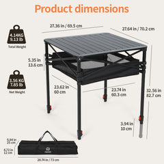 Nice C aluminum square table height adjustment showcases two heights for flexible seating