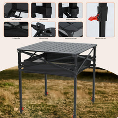 Nice C Aluminum Square Table roll-up tabletop allows compact storage and quick setup.