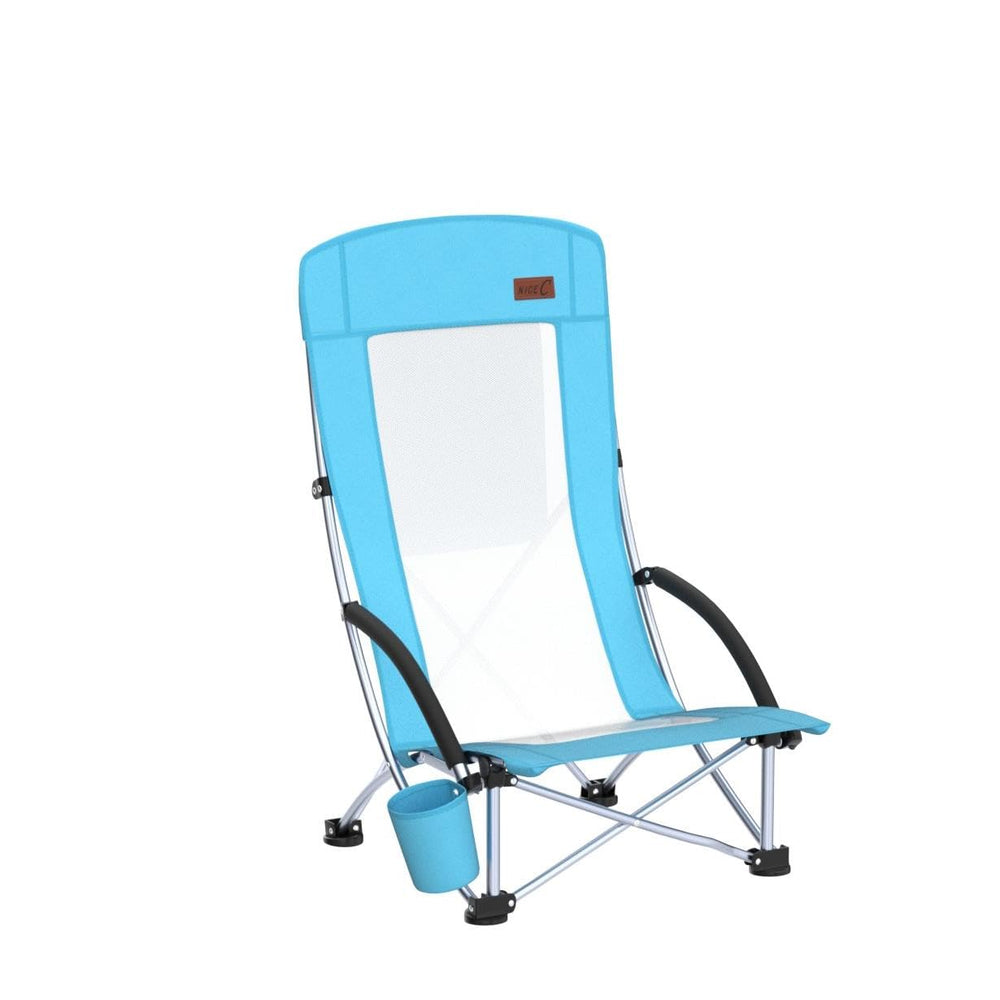 Nice C beach chair heavy-duty-frame highlights durable construction for outdoor use.