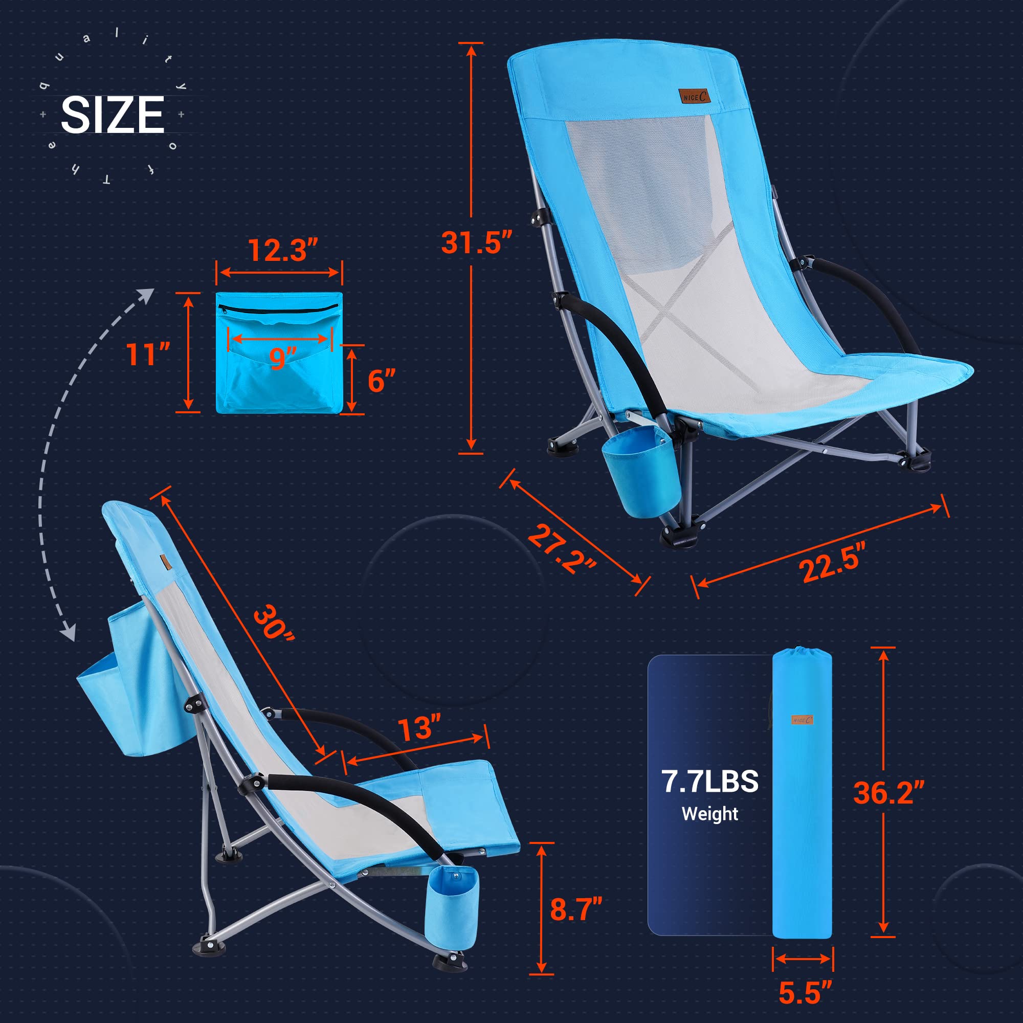 Nice C beach chair storage-pocket keeps keys and phone within reach.