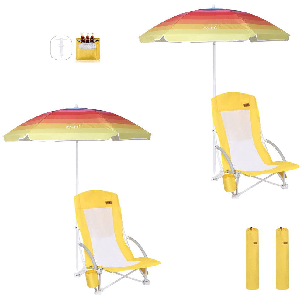 Nice C Beach Chair umbrella view highlighting sun protection for sunny beach days