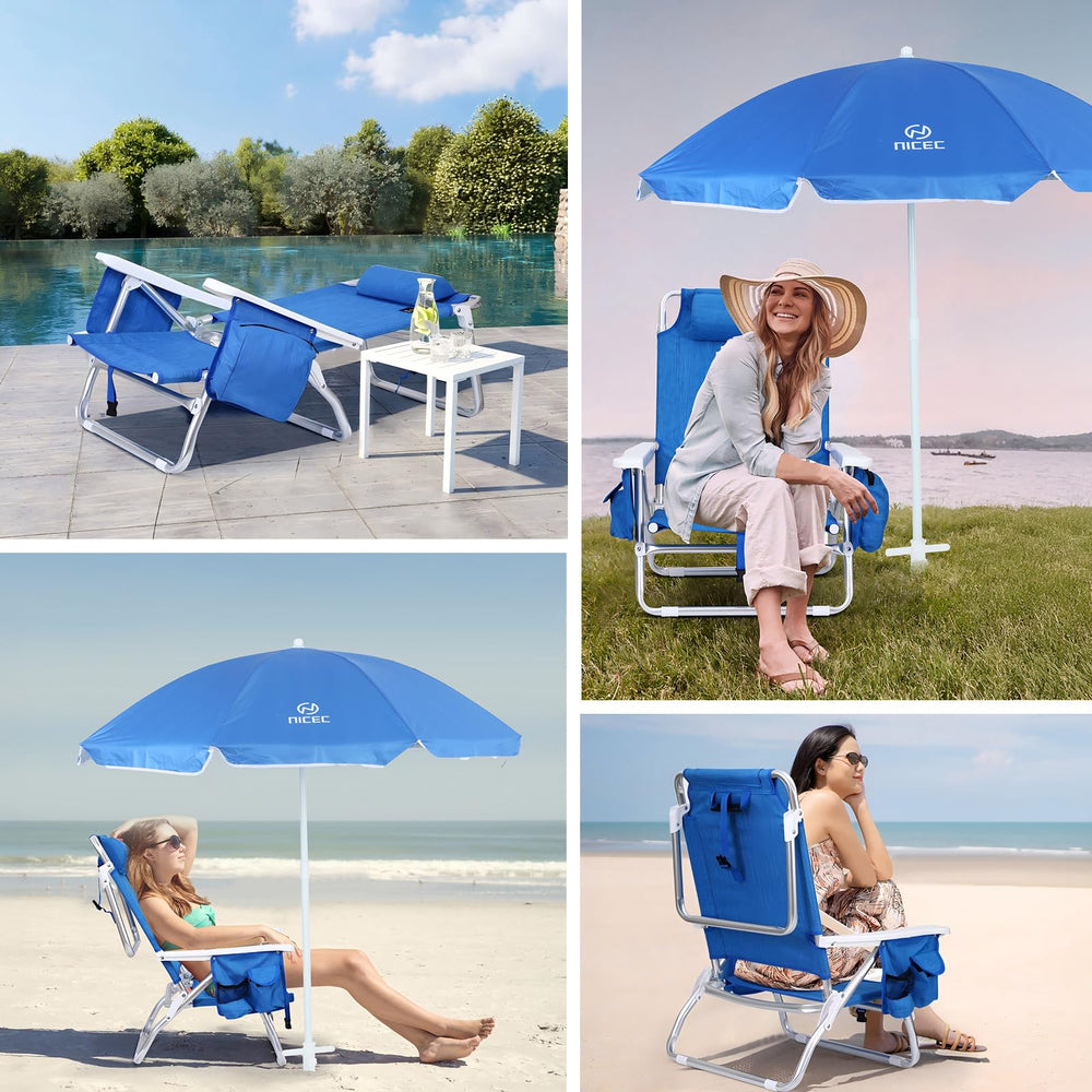 Nice C blue backpack chair folded compactly for travel and storage