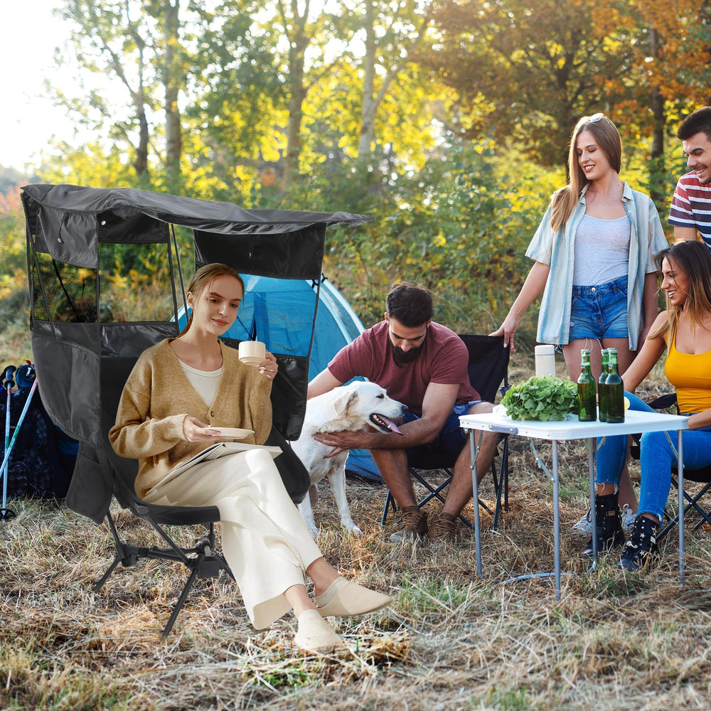 Nice C camping chair backrest in use offers relaxed support for a sunny day.