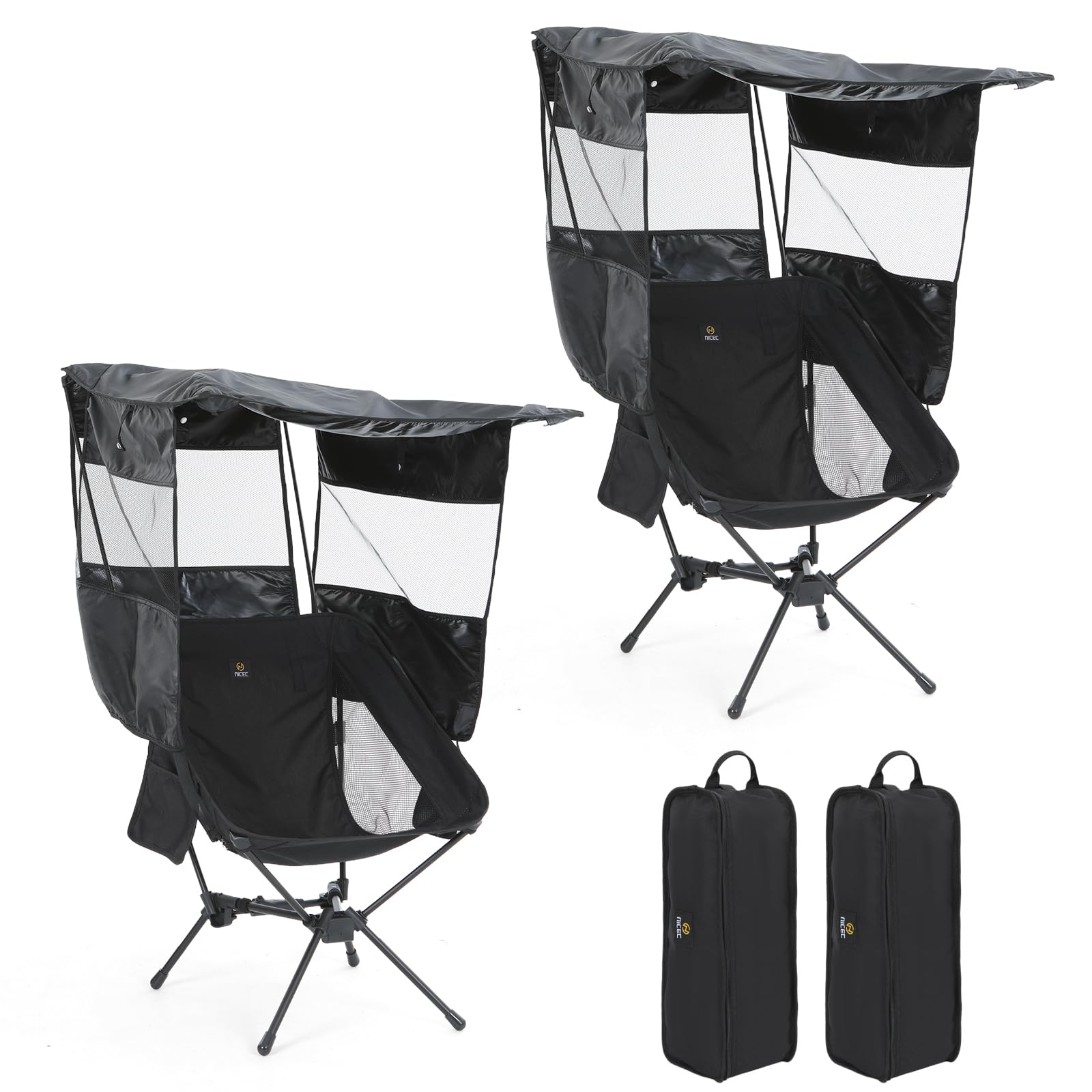 Nice C camping chair with canopy provides shade at the beach.