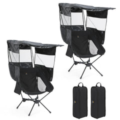Nice C camping chair with canopy provides shade at the beach.