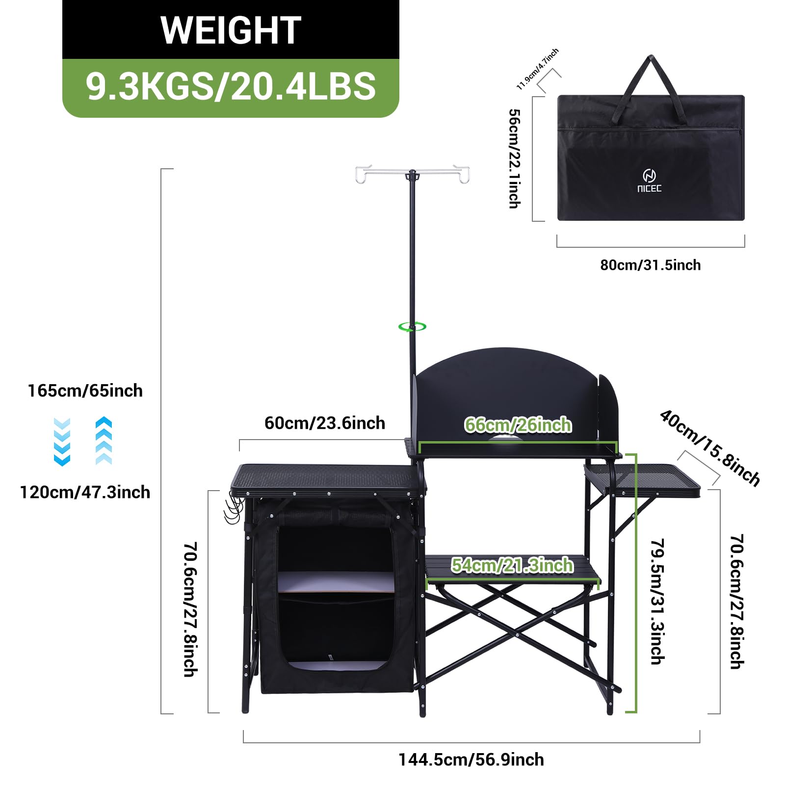 Nice C camping kitchen station folded-compact highlights portable, easy-to-transport design.