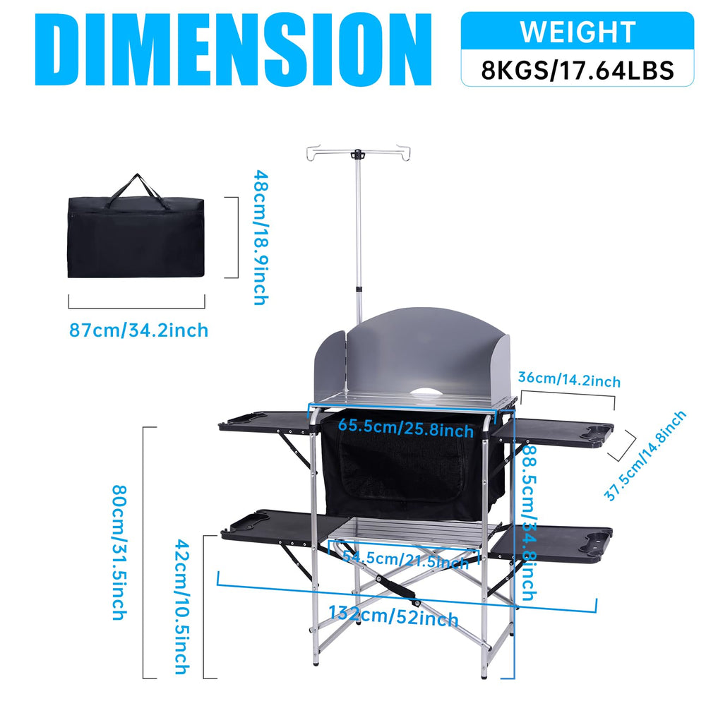 Nice C Camping Kitchen Station foldable design saves space for travel.